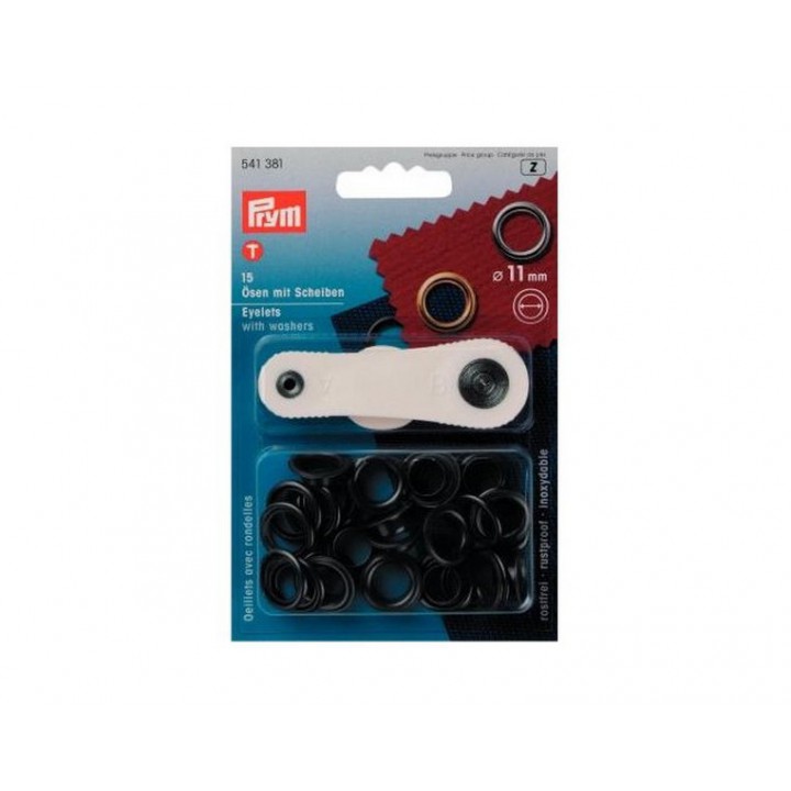 Oeillets noirs - 11mm - avec rondelles - outil de pose- Prym